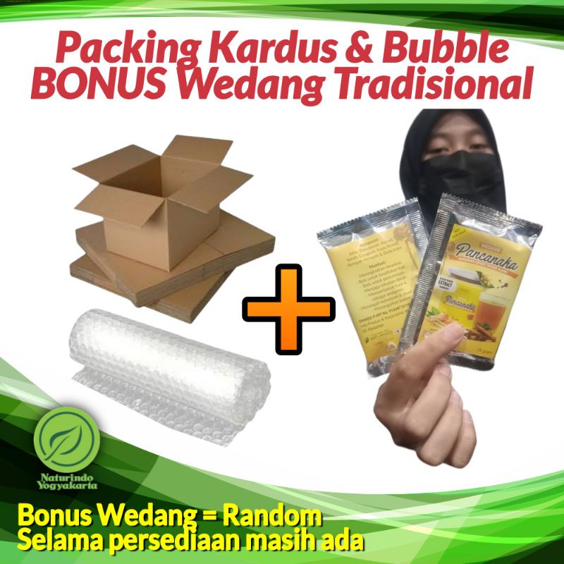 

Packing Aman Tambahkan Kardus dan Bubble Wrap Ada Bonus Wedang Kesehatan di Dalamnya Yang Dipilih Secara Random Antara Lain Wedang Pancanaka, Wedang Sekar Kedaton, Wedang Trisula dan Wedang Teh Royal