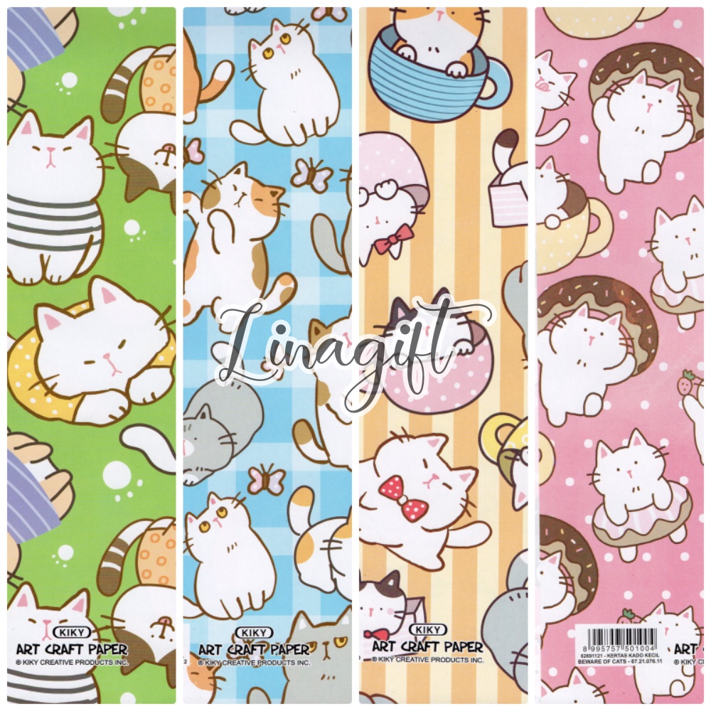 ( 5 Lembar ) CATS KIKY - KERTAS KADO BEWARE OF CATS  - GIFT WRAPPING PAPER KUCING / CUTE ANIMAL / SAFARI / PET / DOG / LION