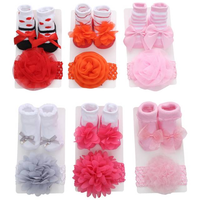 1234OS - Kaos kaki bandana set newborn bayi, Kaos kaki bunga newborn bayi perempuan.