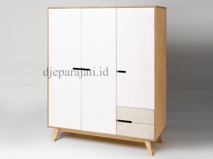 Lemari Pakaian Multiplek Minimalis Skandinavian 3 Pintu Finishing HPL