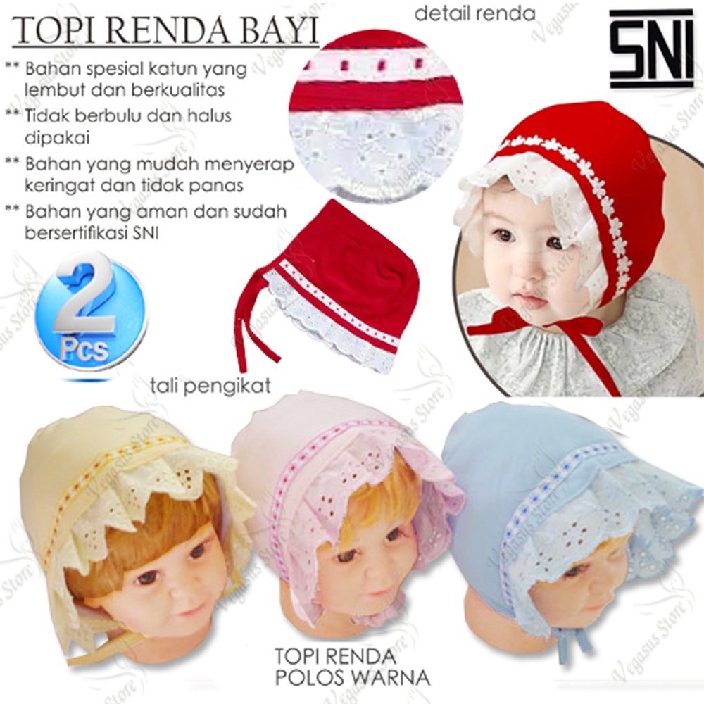 2Pcs[Lebih Murah]Topi Bayi Renda Ikat/Topi Bayi Perempuan Renda Okiyo/Topi Marsha Model Kupluk Renda Newborn-Vegasus Store(COD)