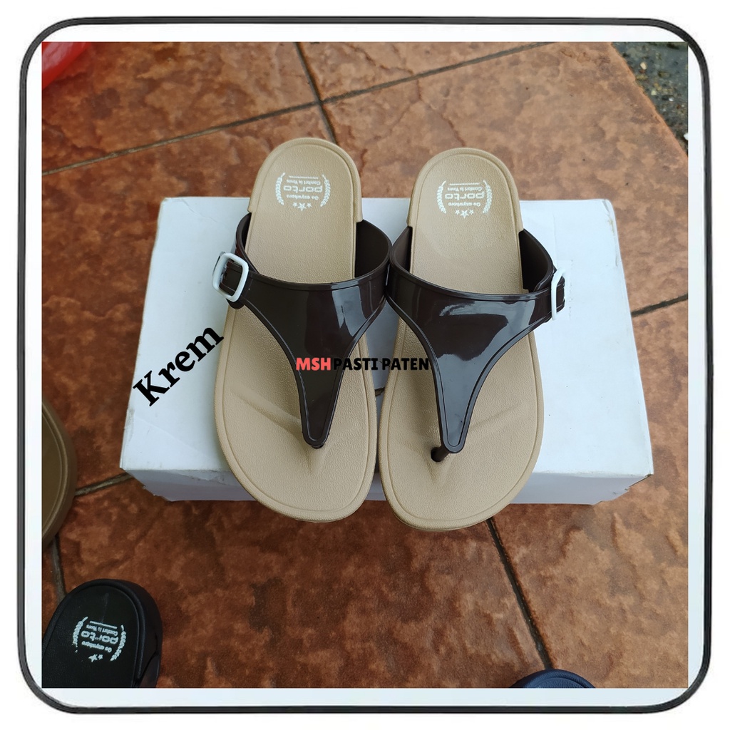 Terbaru sandal jepit wedges wanita ori porto 3028l ukuran 36-40 bahan karet tahan air