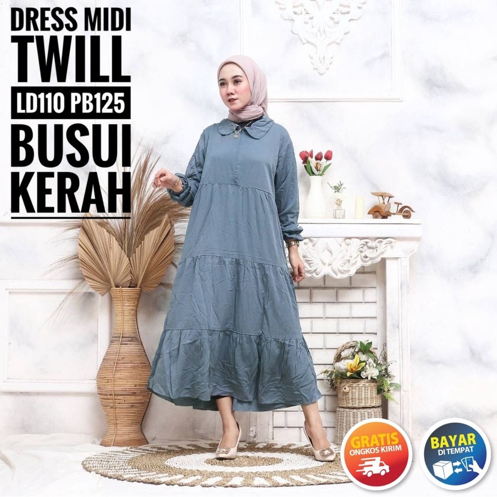 Baju Dress Wanita Dewasa Lengan Panjang Motif Polos Kekinian Terbaru Busui Friendly Resleting Depan 