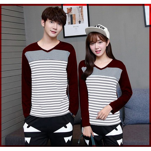 [Cp T-Shirt VStripe CL] Baju couple spandex hitam misty