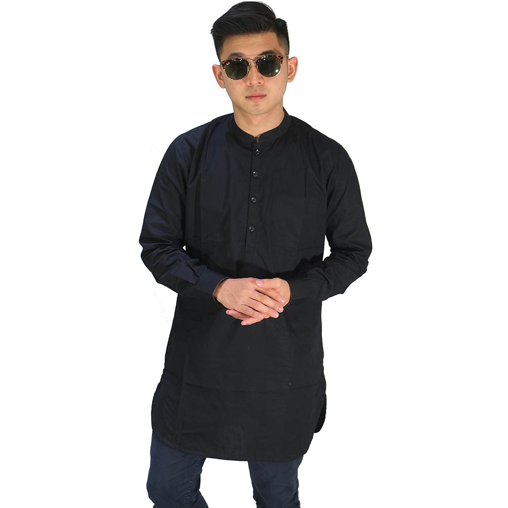 Baju Muslim Kurta Gamis Panjang Polos Hitam