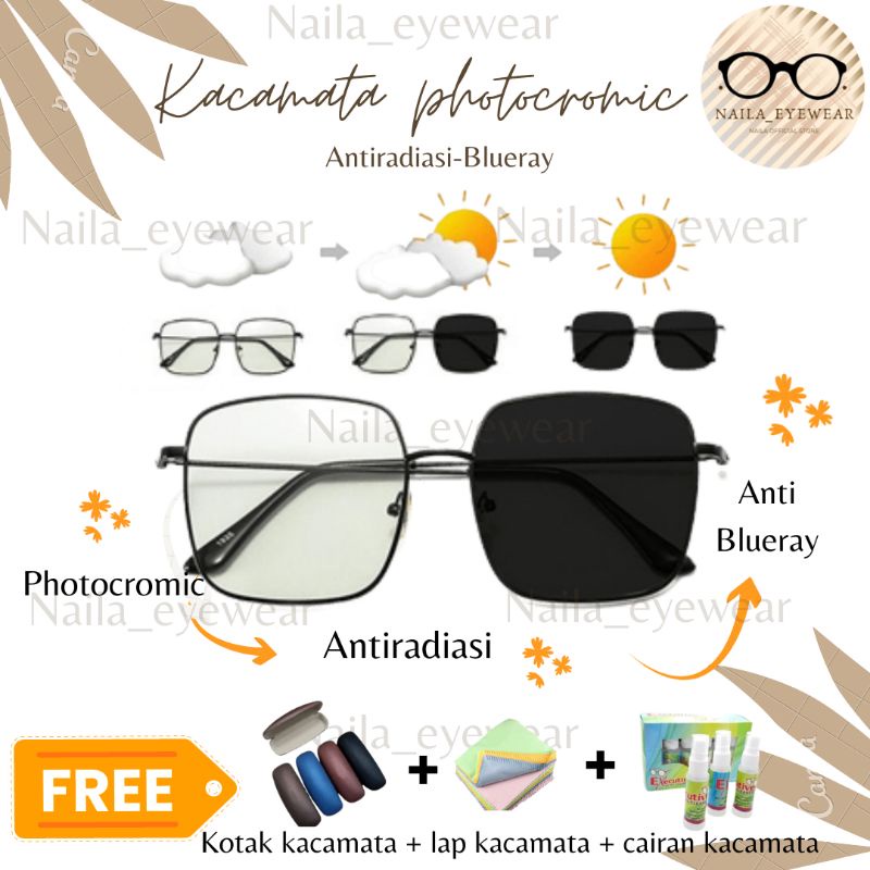 kacamata photocromic kotak besar wanita pria