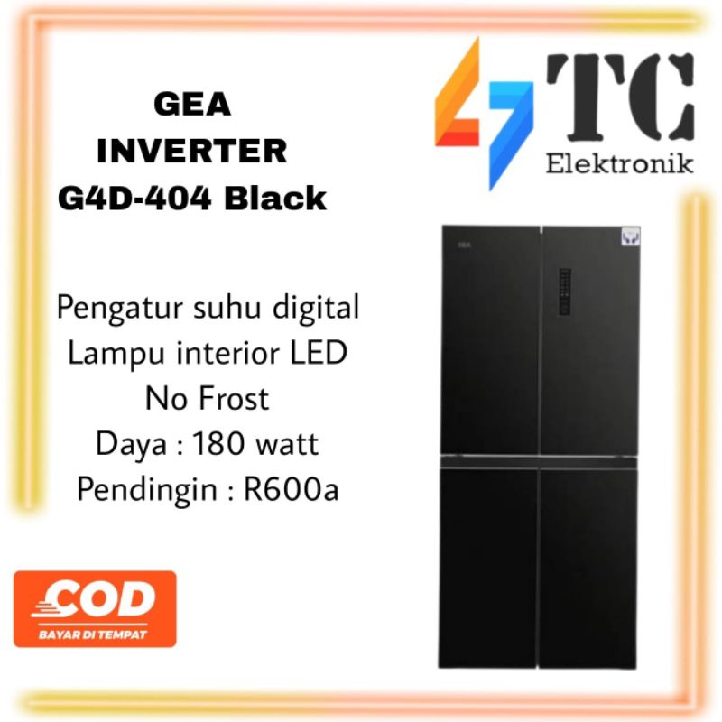 KULKAS GEA 4 PINTU INVERTER G4D-404 Black - 404 LITER