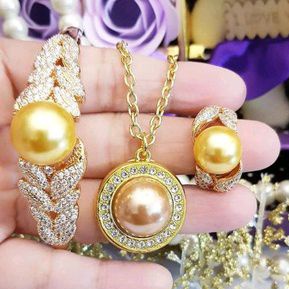 Xuping Set Perhiasan Mutiara Air Tawar Gold Mewah 149221