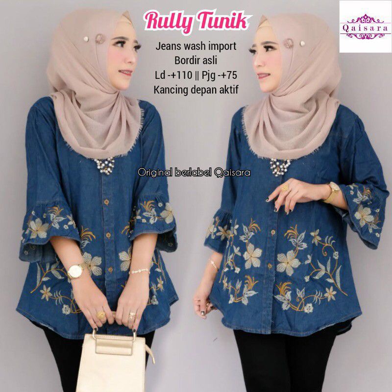 Bisa Cod Baju Atasan Tunik Blouse Jins Wanita Terbaru / Baju Atasan Jeans Wanita Kekinian / Atasan B