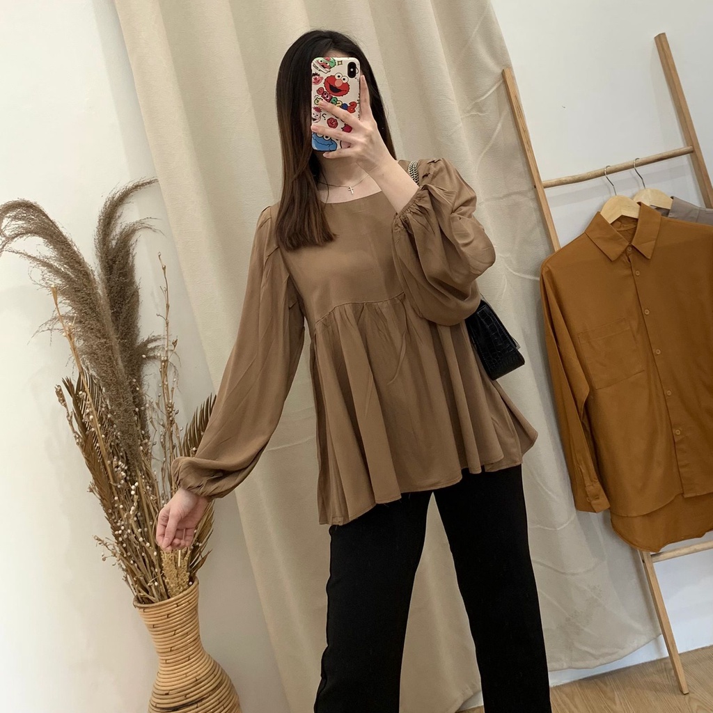 Niki Peplum Top - PLENARIO ID | Blouse Wanita - Atasan Wanita - busui friendly - COD-Mocca