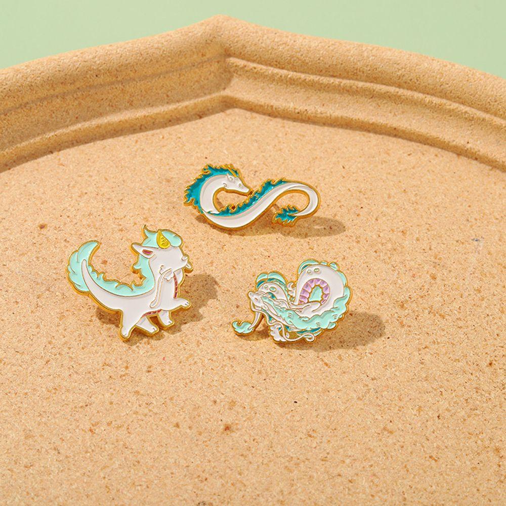 MXBEAUTY Lencana Hewan Pin Warna-Warni Perhiasan Hadiah Perhiasan Aksesoris Spirited Away Desain Hewan Gragon Logam Enamel Bros