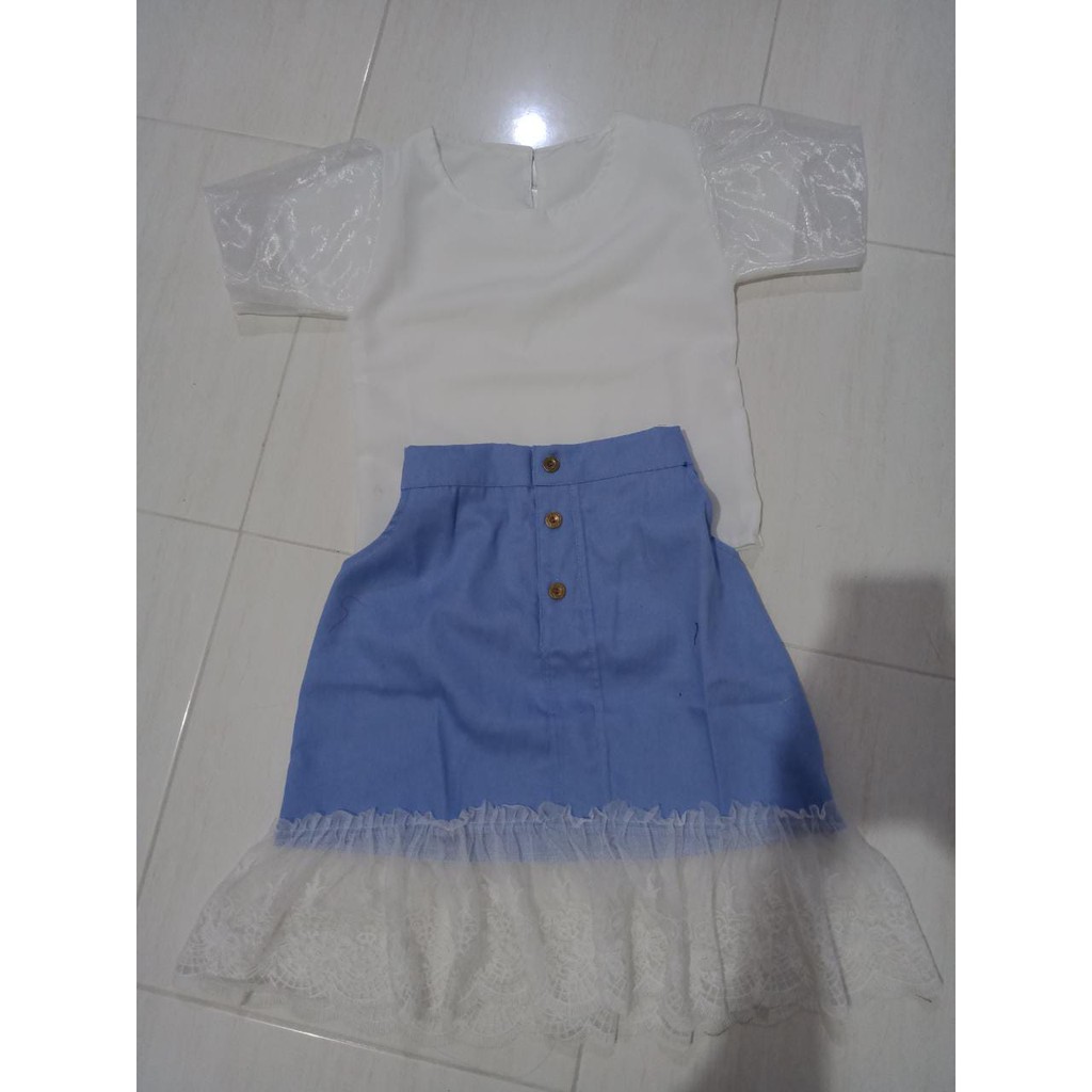 QUEEN FASHION SETELAN KIDS PRS 584 / COMBI LACE / SOFT BLUE / GOOD QUALITY