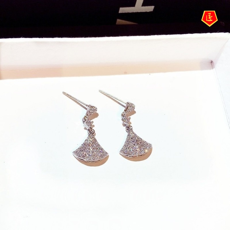 [Ready Stock]New Fashion S925 Silver Skirt Diamond Earrings Delicate