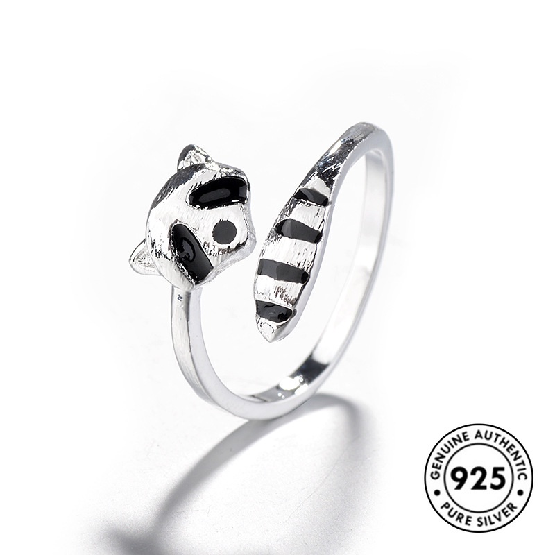 Cincin Sterling Silver 925 Desain Rakun Lucu Kreatif Untuk Wanita