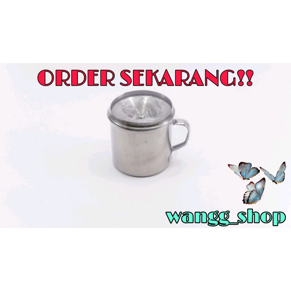 MUG CANGKIR GELAS &amp; TUTUP STAINLESS 9 CM / CANGKIR GELAS MUG STAINLESS TUTUP LENGKAP KEKINIAN