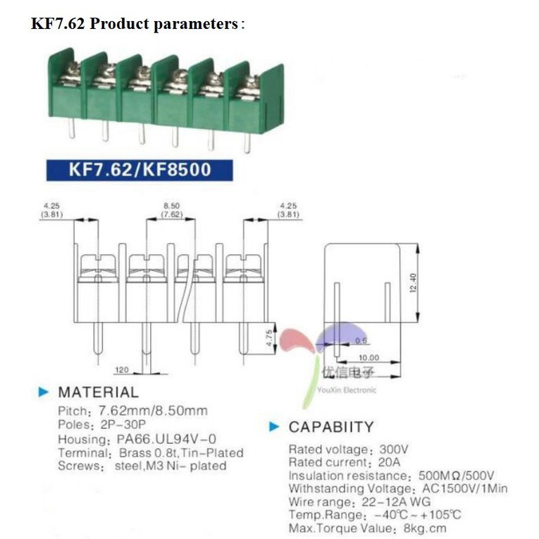 KF7.62 3p 3 p PCB Screw konektor Terminal Block Connector 7.62mm Pitch 7.62 mm