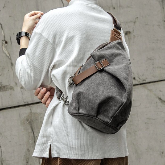 Tas Bahu Selempang Canvas CrossBody Sling Chest Bag Pria Retro Travel