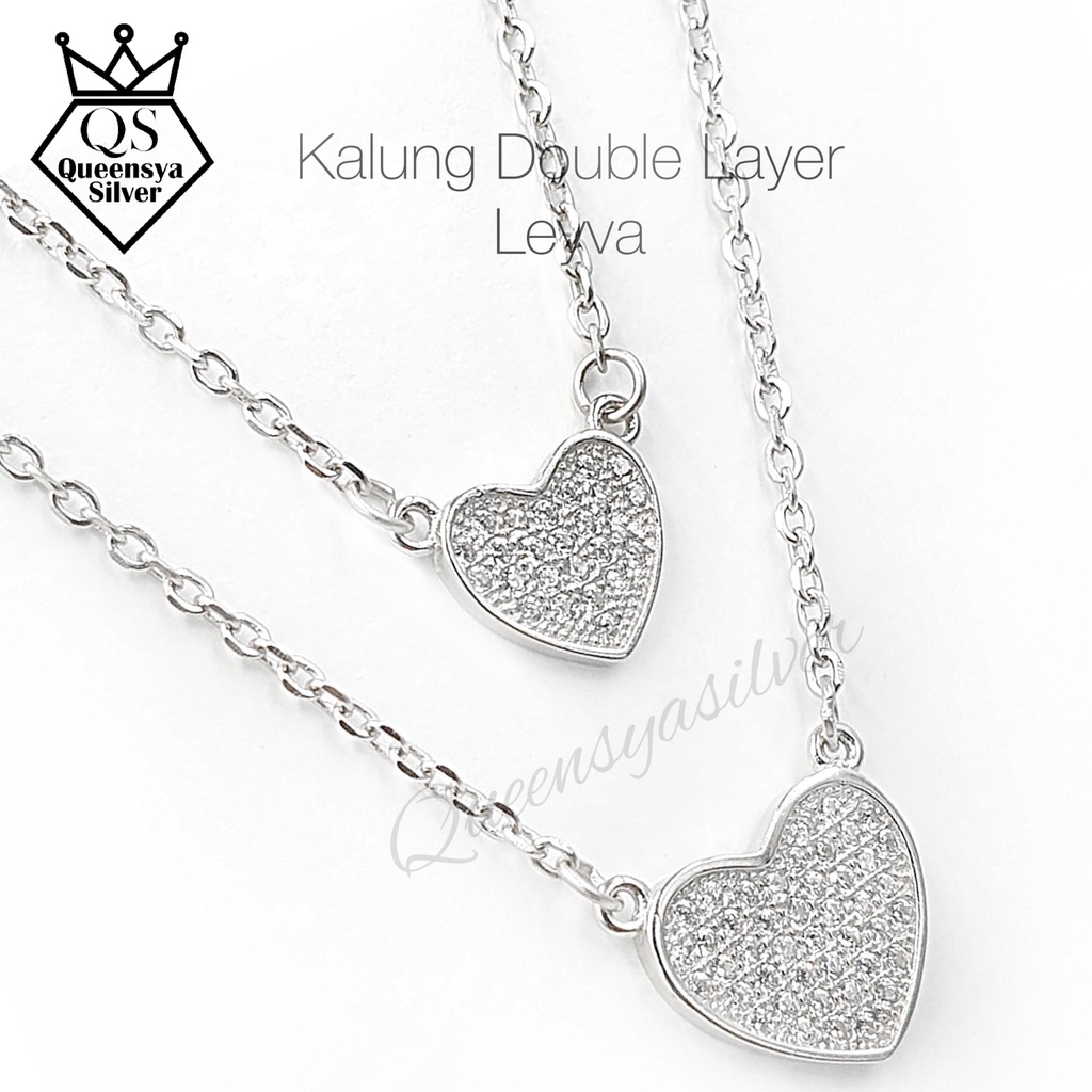 Kalung Perak Double Layer HATI Asli Silver 925 || Model HATI || Lapis Emas Putih || Queensya Silver