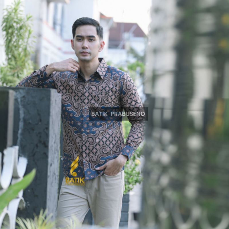 MOTIF PRAYOGA BIRU PANJANG SLIMFIT PRINTING Batik Prabuseno Pria Original Outfit Ngantor Keren masku