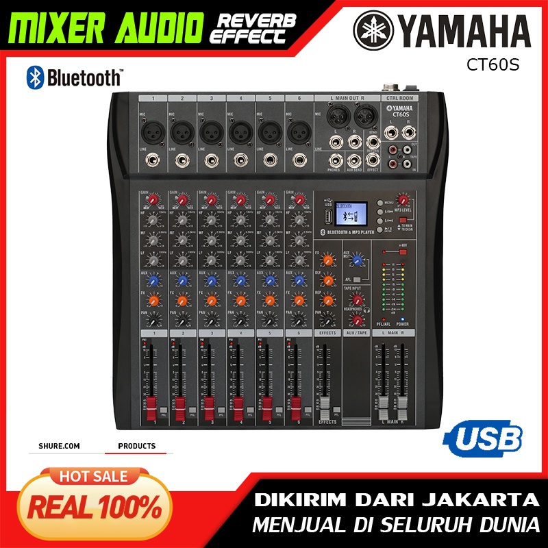 CT60S 6-channel mixer profesional mendukung PC/USB/MP3/Bluetooth playback KTV bar party recording studio band recording dan performance stereo 6-channel mixer