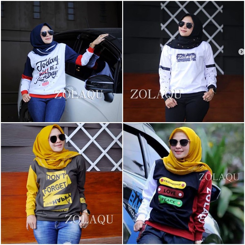 Atasan Wanita Kaos Lengan Panjang Motif Trebaru Zolaqu Modis