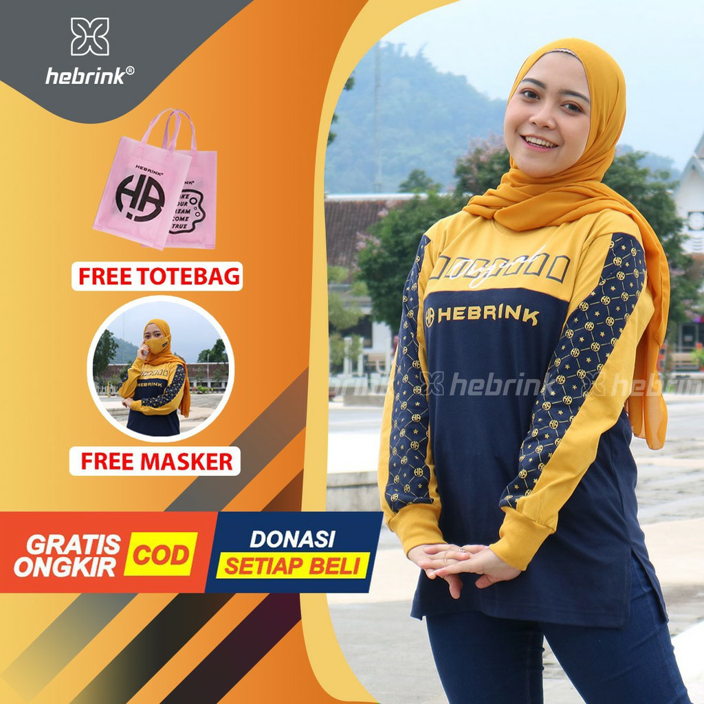 "BELI 1 GRATIS 2" Hebrink Original T-Shirt Kaos Atasan Wanita Lengan Panjang HB17 Premium Terlaris