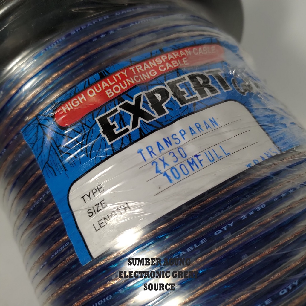 Kabel Transparan 2x30 Expert Dengan Gulungan Kelos Pasti Full 100Meter 100M 100 Meter