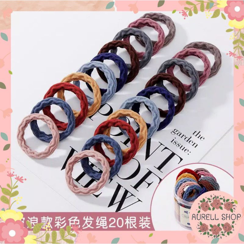[ COD ] 20pcs IKAT RAMBUT KOREAN STYLE MOTIF / GELANG KARET RAMBUT / TALI RAMBUT ELASTIS MULTICOLOUR-1