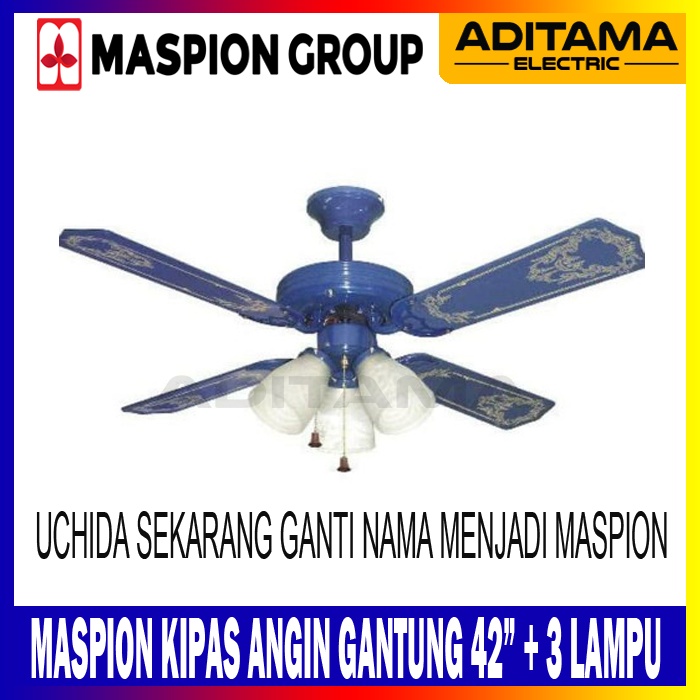 UCHIDA MASPION KIPAS ANGIN PLAFON GANTUNG 42inch 3 LAMPU CF-125 CF125