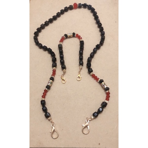 Strap Masker / Tali Masker satu set konektor hijab Kristal Hitam mix Swarovski zirkonia