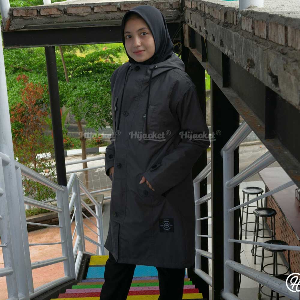 Jaket Jacket Parka Wanita Cewek Hoodie Muslimah Hijaber Hijaket Hijacket Kekinian Terbaru Ixora Abu-8
