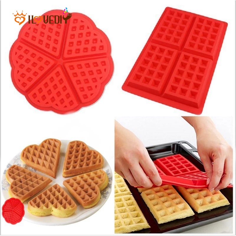 Cetakan Waffle / Coklat / Biskuit / Kue Bentuk Hati / Kotak Bahan Silikon Reusable Diy