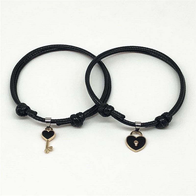 2pcs Gelang Tangan Pasangan Desain Kunci Hati Simple Untuk Hadiah