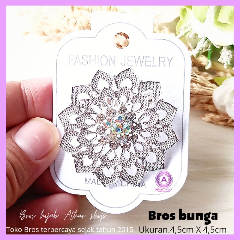 Bros bunga permata diamond swaroski /fashion muslim/bros kebaya/bros kutubaru-Bunga 9 silver