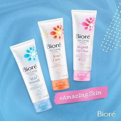 BIORE Skin Caring Facial Foam 100gr / Mild Smooth / Acne Care / Bright Oil Clear