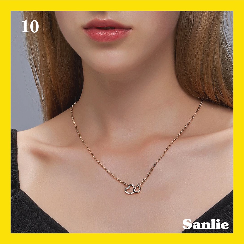 Sanlie Kalung Titanium Wanita Korea  Kalung Liontin Fashion Murah Model Dua Hati 10