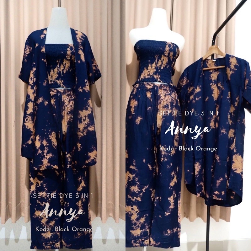 Set Tie Dye 3 in 1 Daily One Set Annya (Kemben + Cardigan + Celana)