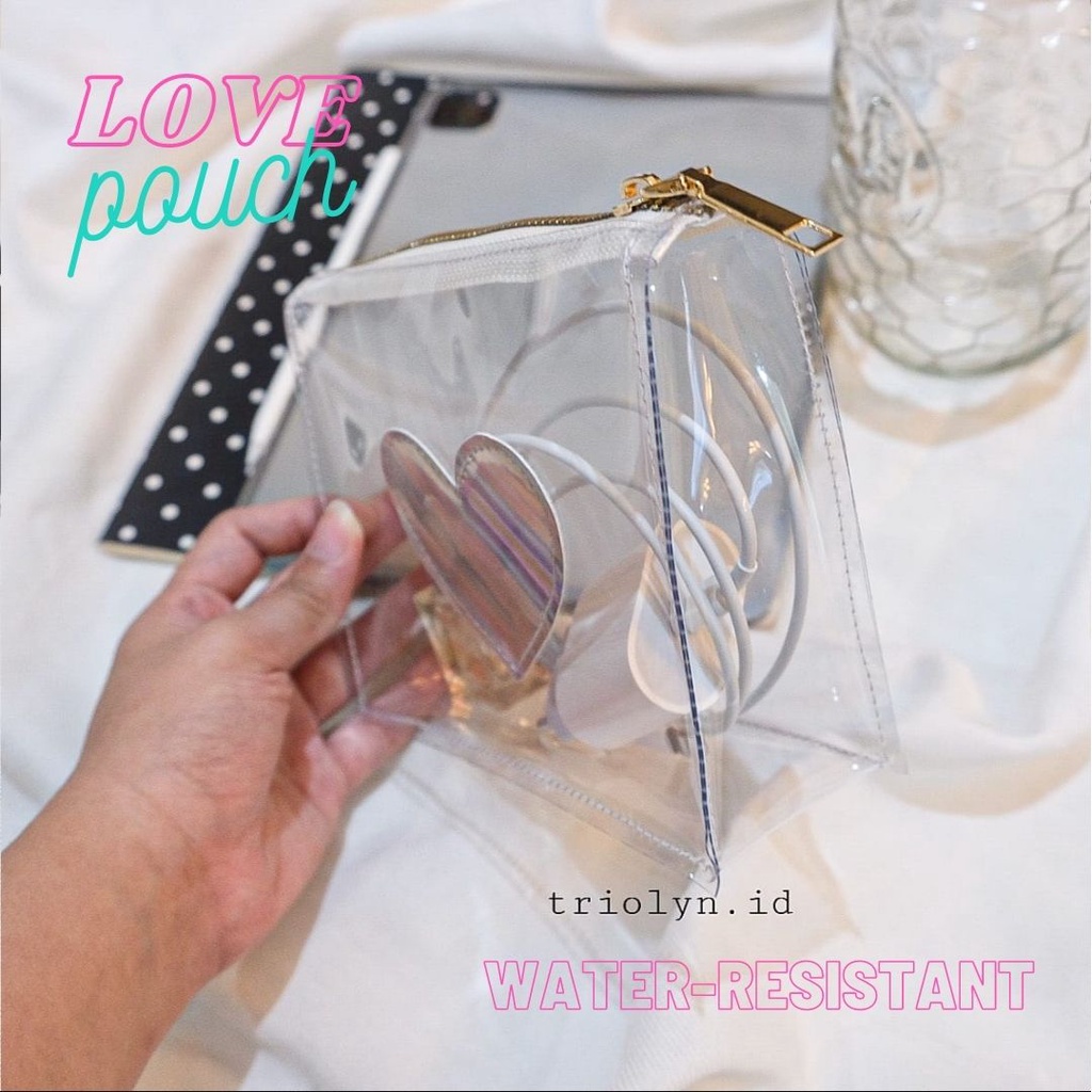 Pouch transparan hologram love (pouch makeup, pouch bag)