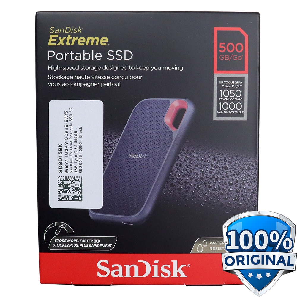 SDu6 Sandisk Extreme Portable Ssd V2 Usb Type C 3.2 500gb Sdssde61-500g Black By Pro