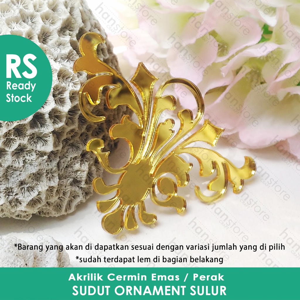 RS 5 6 7 cm Sudut Ornament Sulur Akrilik Cermin Emas/Perak / Mahar / Dekorasi / Seserahan