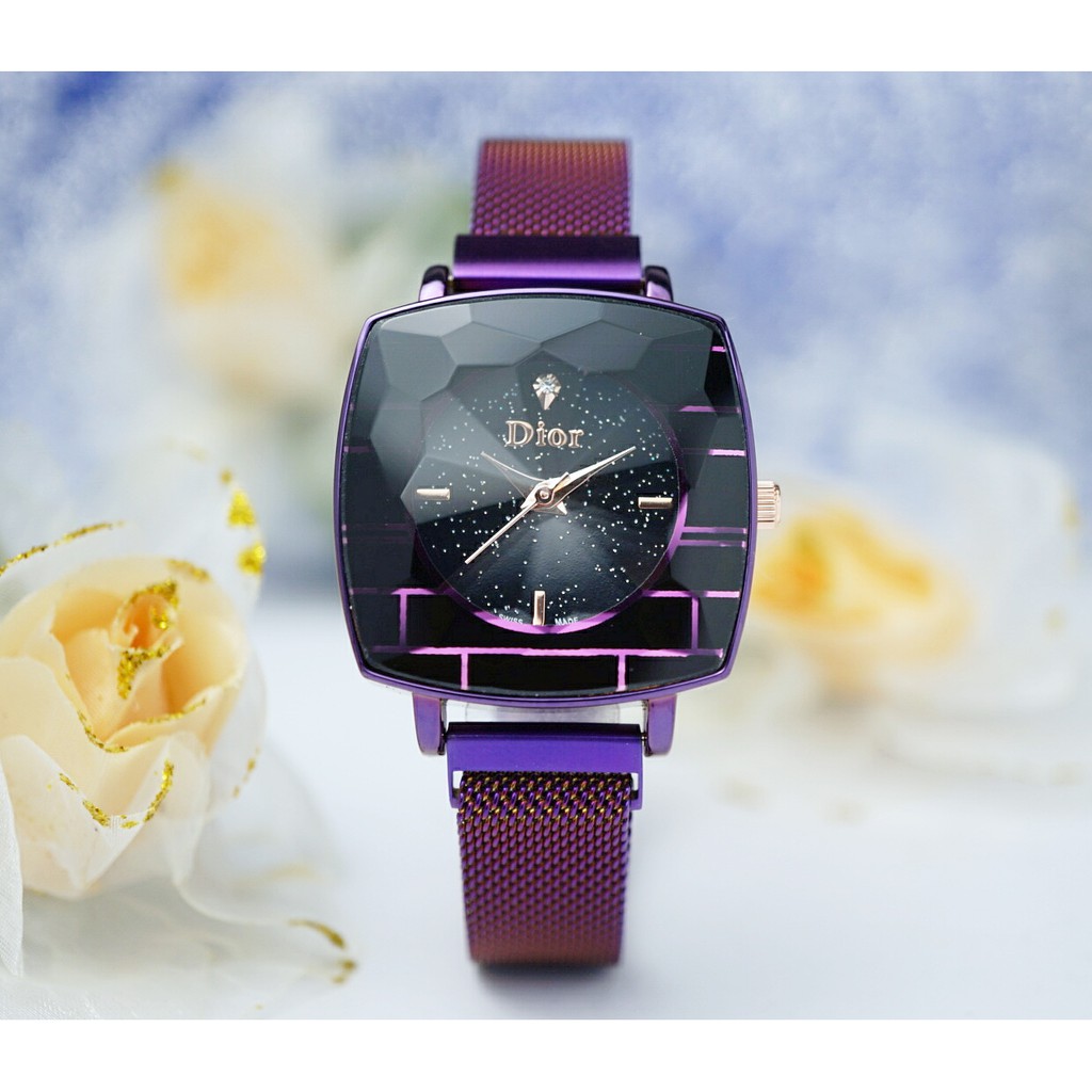 Jam Tangan Wanita Dior Magnet Square Tali Rantai Magnet