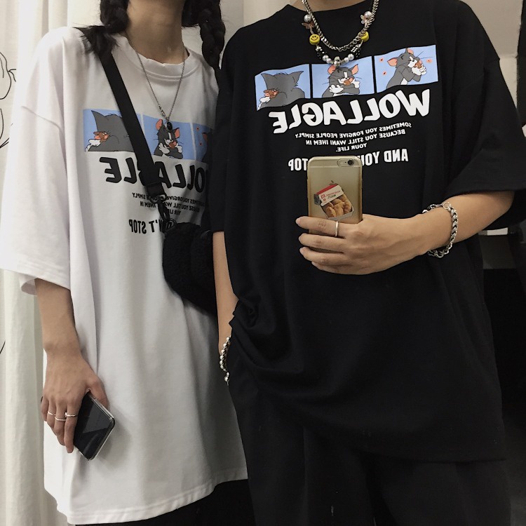 [littlecrab] Kaos Oversize Kucing Tikus Wollagle And You Don't Stop Kaos Couple Akur Berkualitas Cat Mouse Cute T-shirt Lucu Unik Love Korean Style