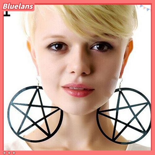 Anting Stud Bentuk Bulat Pentacle Hollow Besar Gaya Punk Vintage