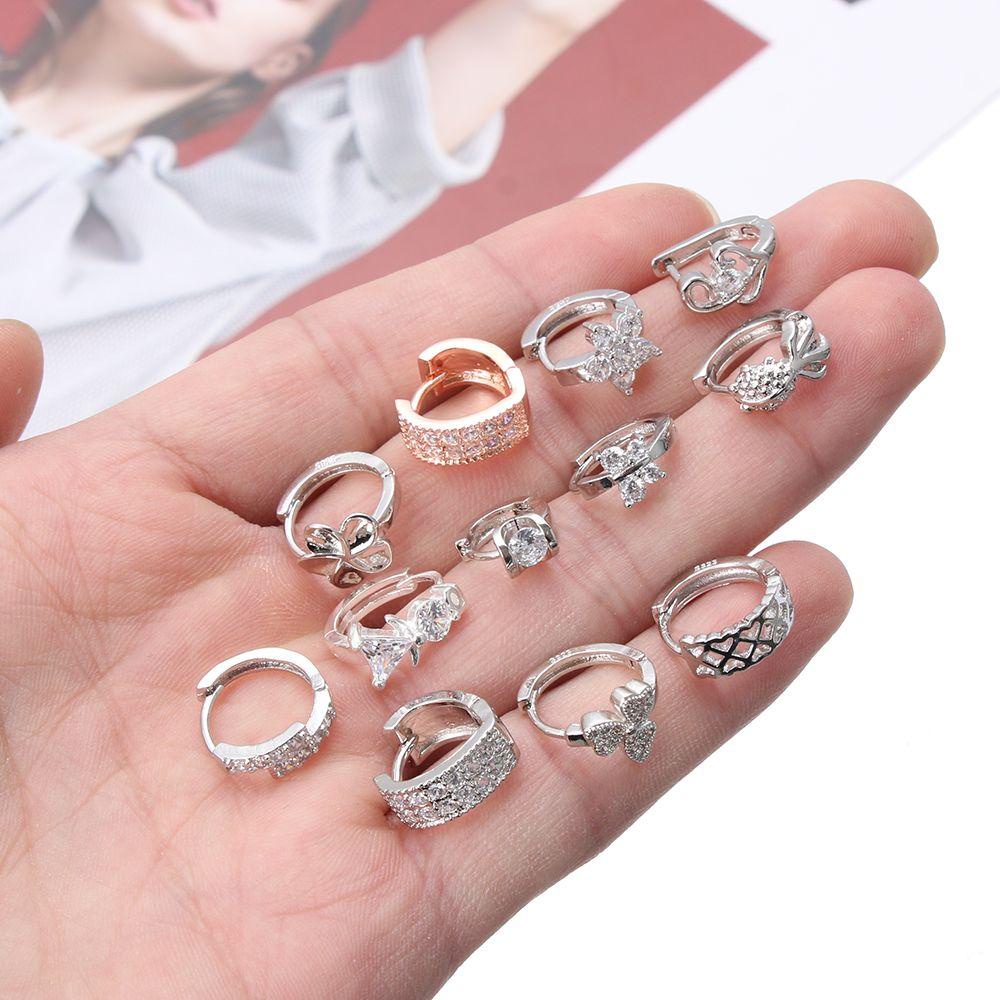 Anting Nanas Warna Silver Baru Kristal Zirkon Manset Telinga