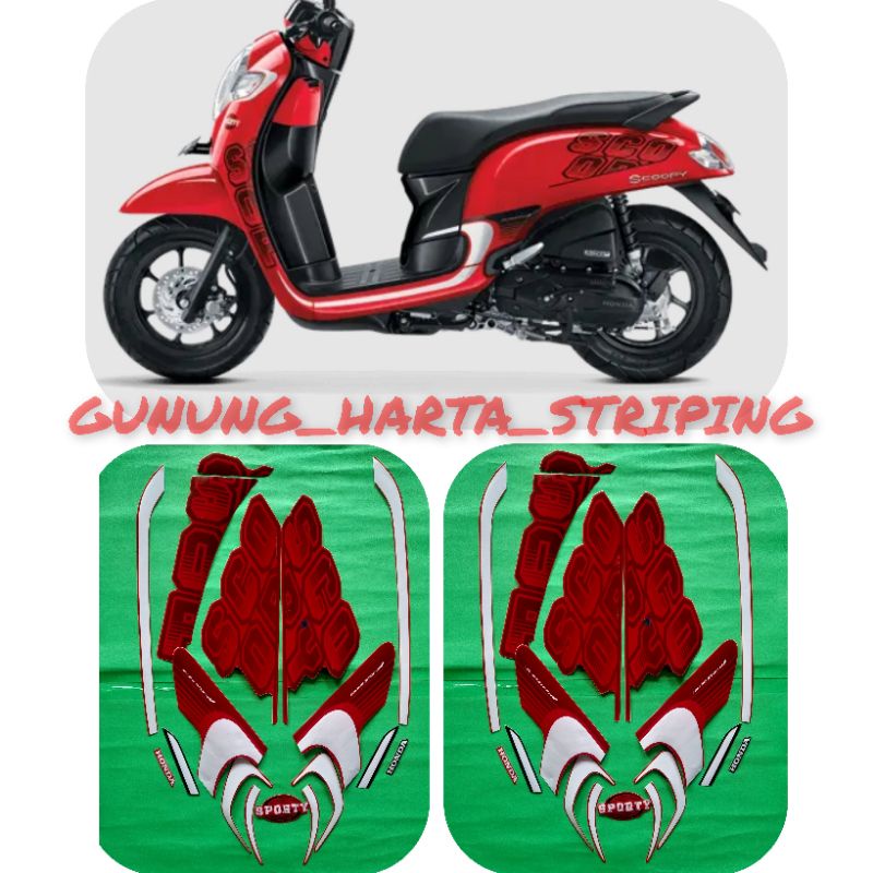 Striping Stiker Lis Les Body Motor Honda Scoopy Sporty 2017 Full Set Motif Standar Original Merah Ku