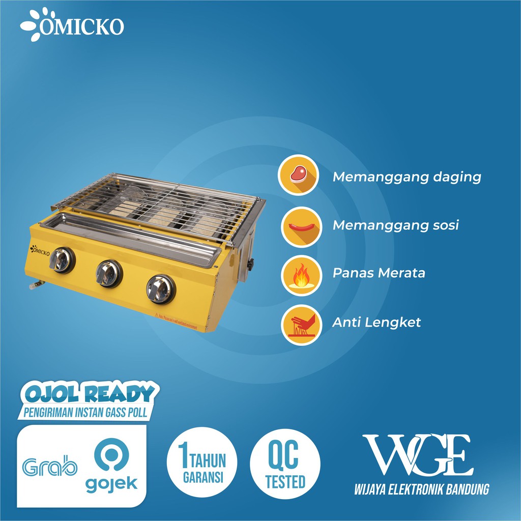 OMICKO 3 tungku  gas roastar kompor pangan sosis （Ikuti untuk menerima kupon）+PAKET SELANG REGULATOR