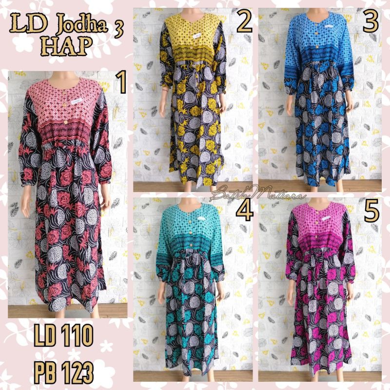 Gamis Batik Longdress Jodha 3 Hap Serut Tengah Rayon Cantik Brn