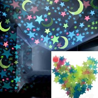 Stiker Bulan Bintang  Glow  In The Dark  100pcs Sticker 