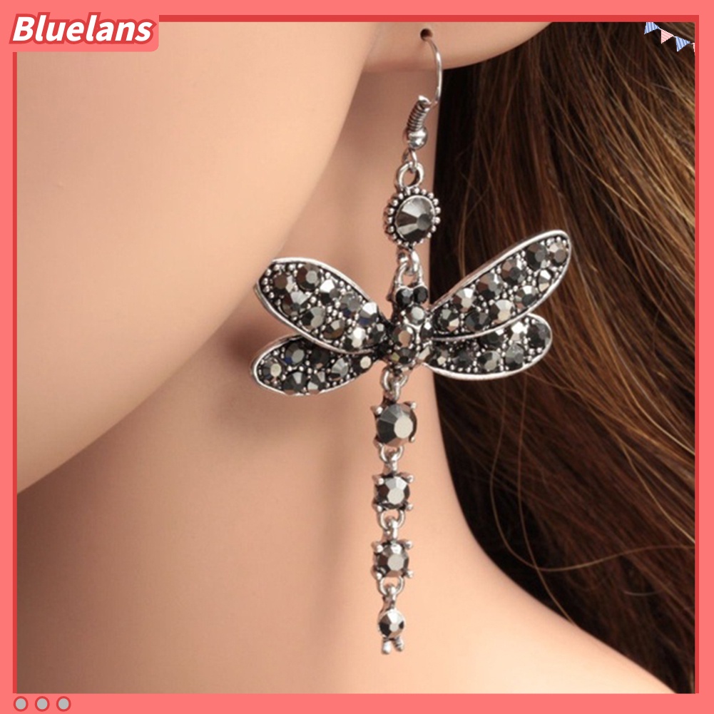 Bluelans Women Dragonfly Shape Dangle Rhinestone Hook Statement Earrings Jewelry Gift