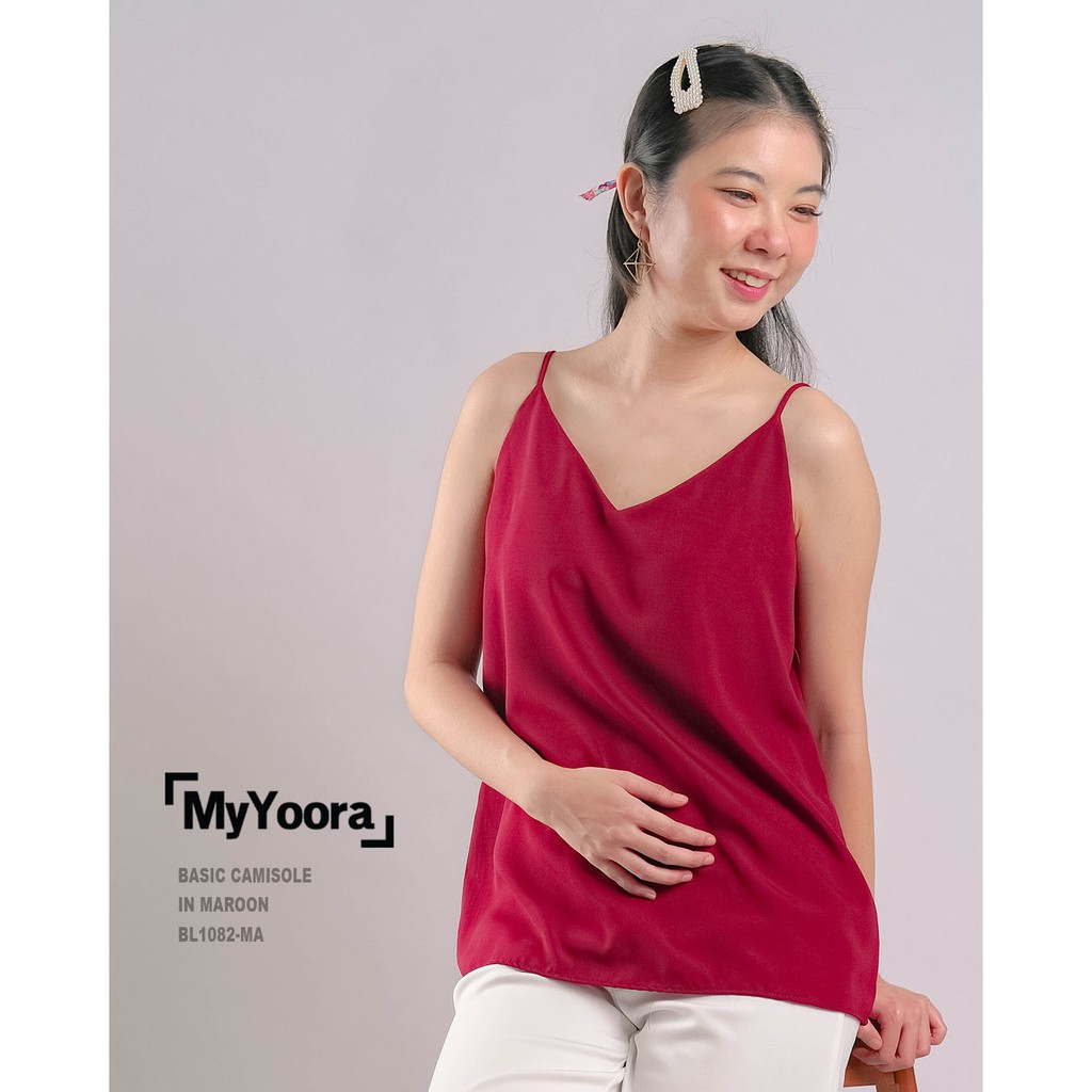 MyYoora Basic Camisole Tank Top Tanktop Cami Wanita BL1082-Maroon-Adjustable